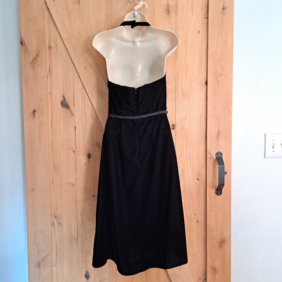 Davids Bridal Velvet Dress Black Halter Midi Sz 6 Formal Holiday Prom Wedding - Picture 2 of 11